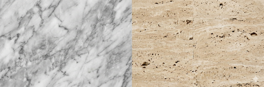 Immagine introduttiva ad un articolo che approfondisce la differenza tra marmo e travertino sia dal punto di vista estetico che pratico.